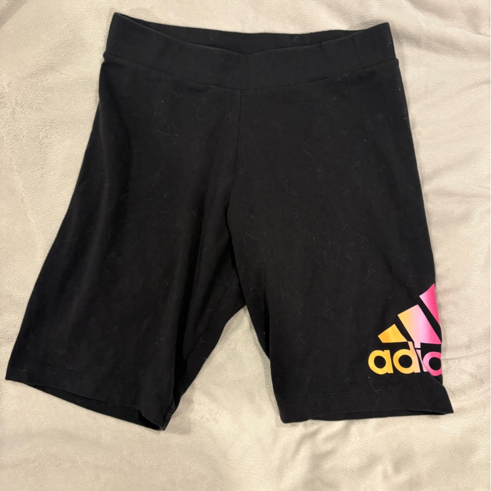 Adidas Black Bike Shorts with Colorful Logo